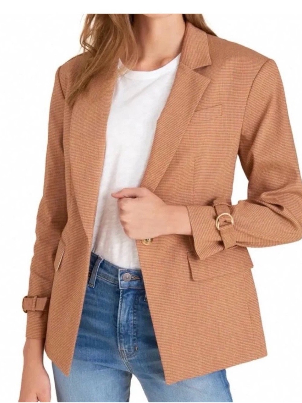 Veronica Beard Camel/Tan Single-Button Textured Blazer - Picture 4 of 15